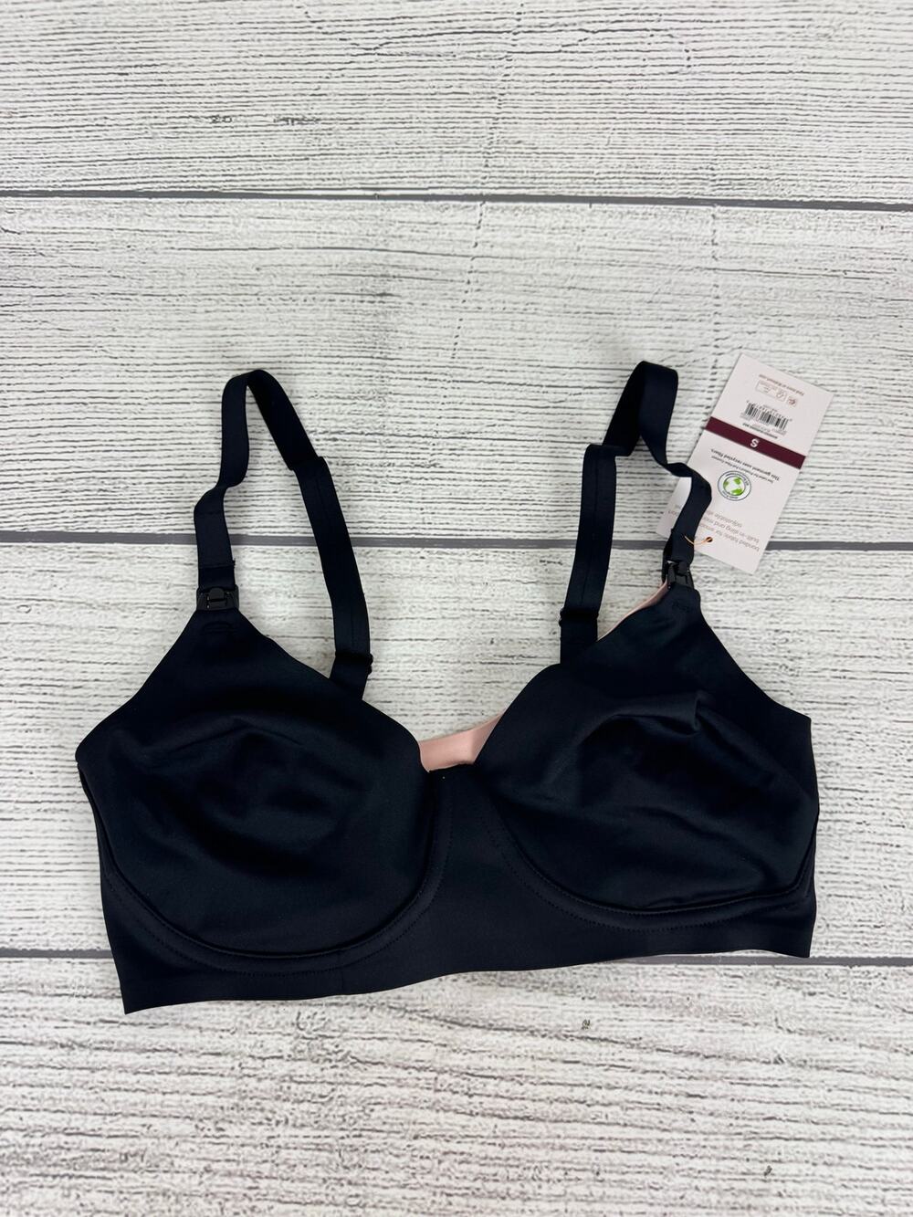 Joyspun Women's Black & Pink Unlined Wire Free Bonded Nursing Bra Size Small